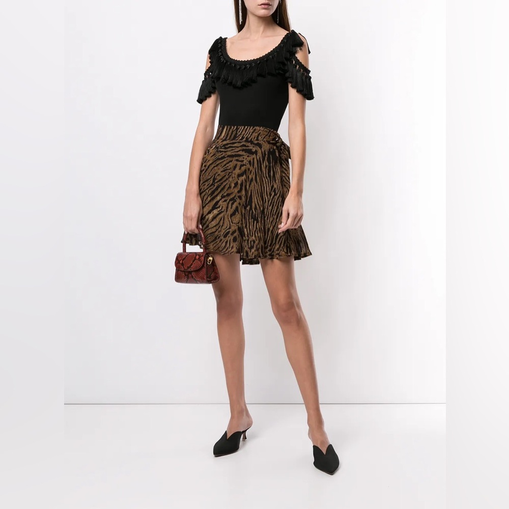 Ganni Georgette Tiger Animal Print Side Zip Wrap Effect Silhouette Mini Skirt 🐅